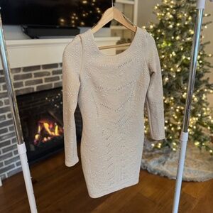 Windsor beige mini long-sleeved dress with rhinestones